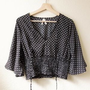 RESERVED • Black & White Dot Flowy Sleeve Blouse •